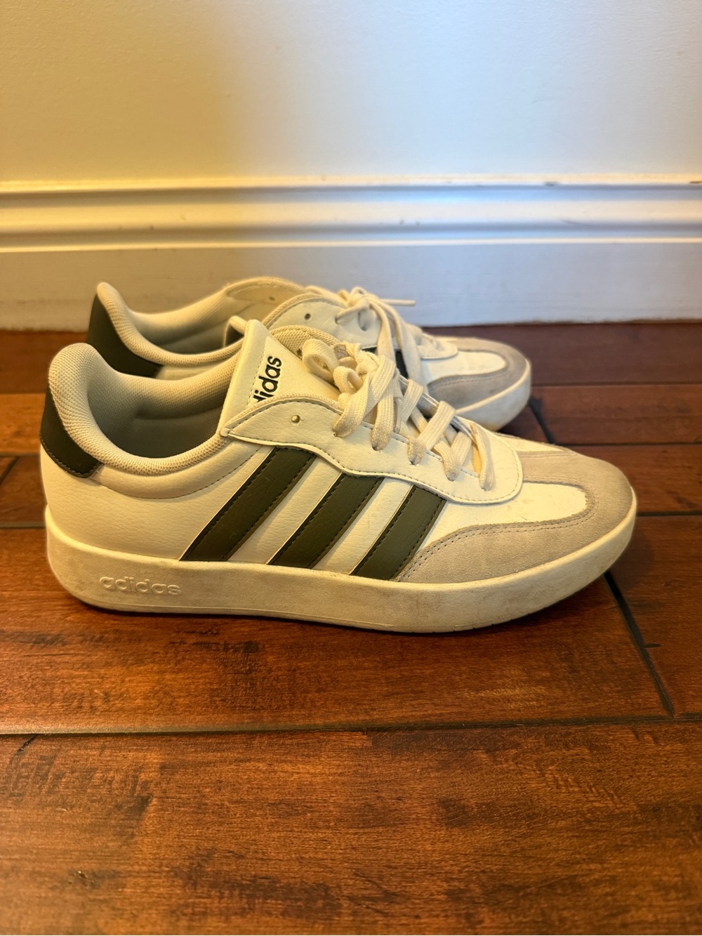 adidas Men’s White and Olive Stripe Retro Sneakers